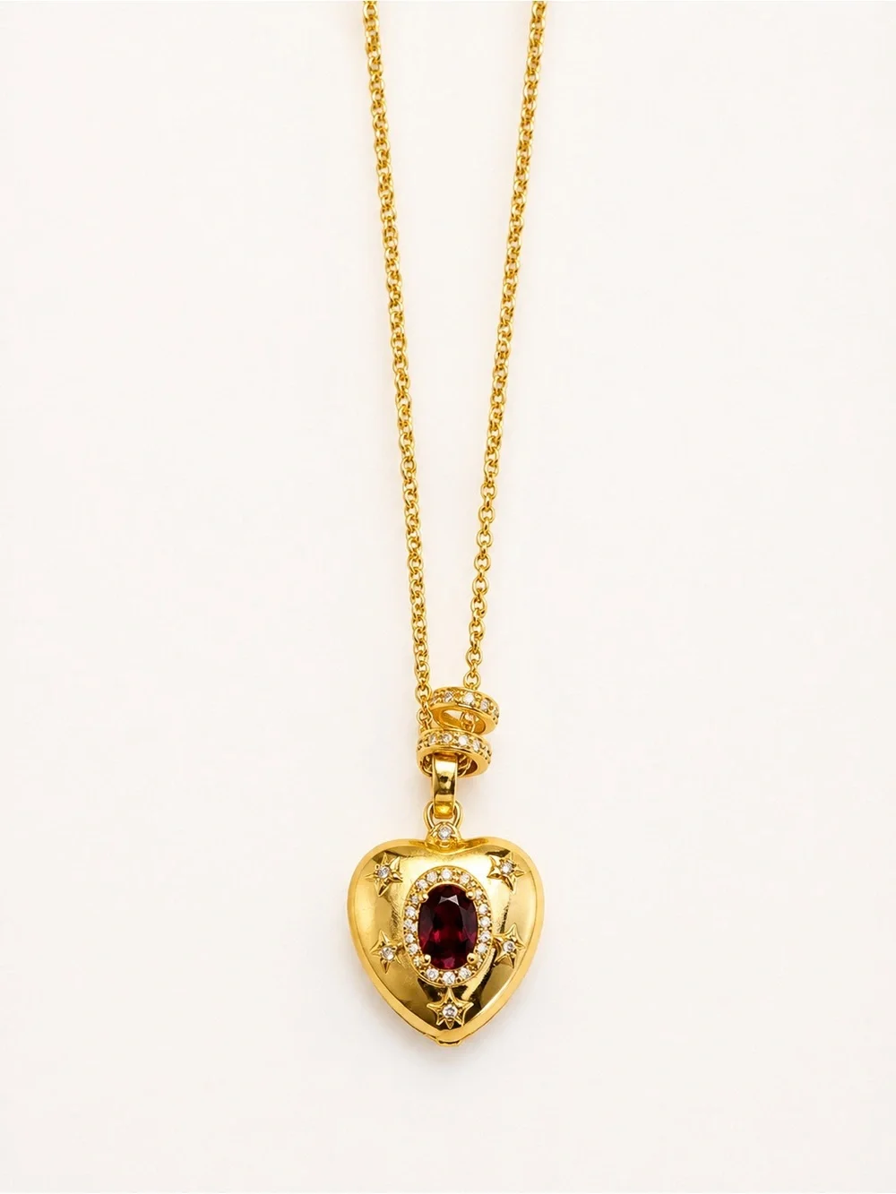Gold Heart Pendant Necklace with garnet